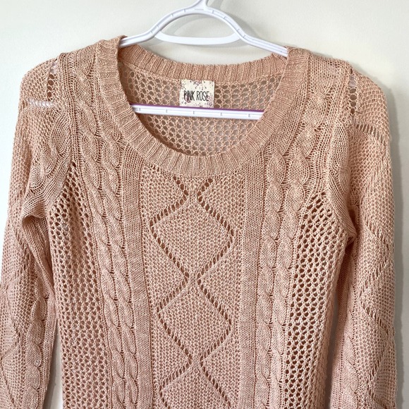 Light Peach Knit Long Sleeve Sweater by Pink Rose in Medium Cotton Blend - Picture 3 of 7